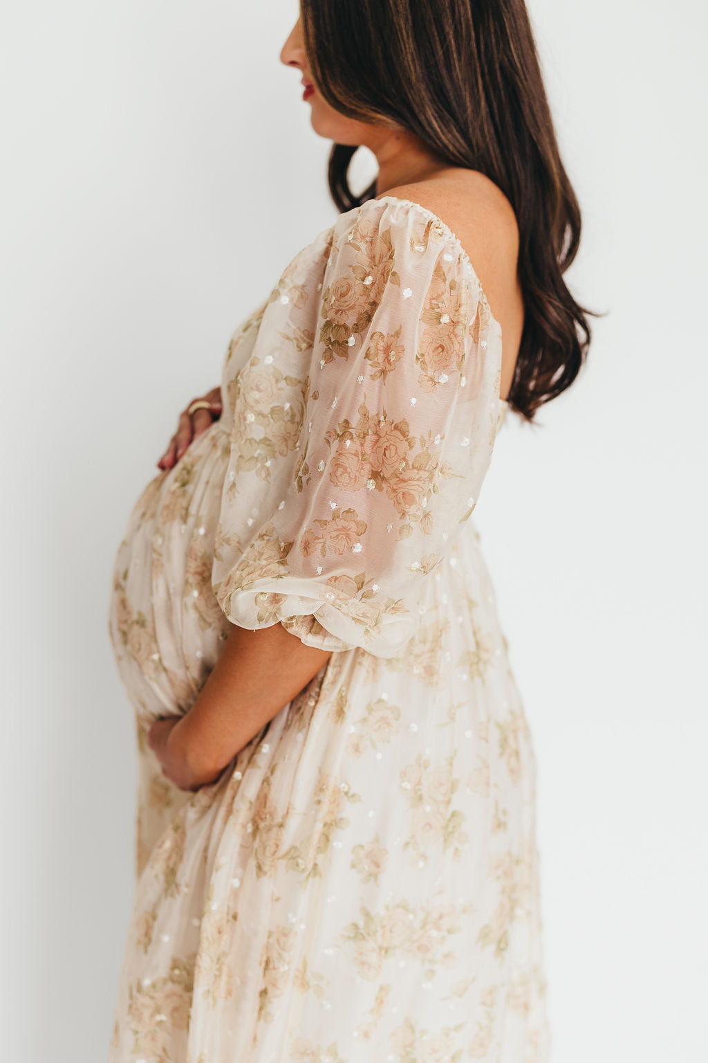 Mona Maxi Dress with Smocking in Cream Floral - Bump Friendly & Inclusive Sizing (S-3XL)