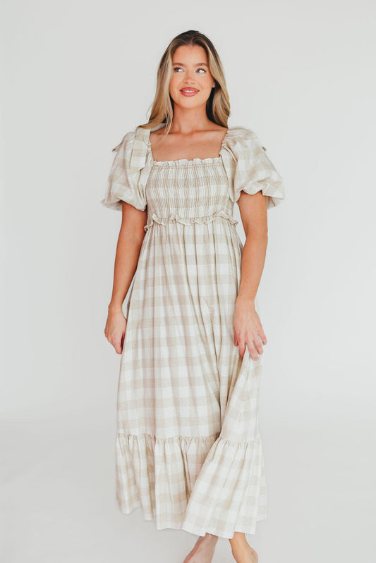 Addyson Elena Maxi Dress in Natural Multi - Cotton/Linen Blend - Bump Friendly & Inclusive Sizing