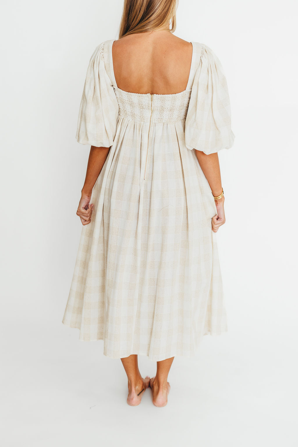 Harlow Maxi Dress in Natural Plaid - Bump Friendly