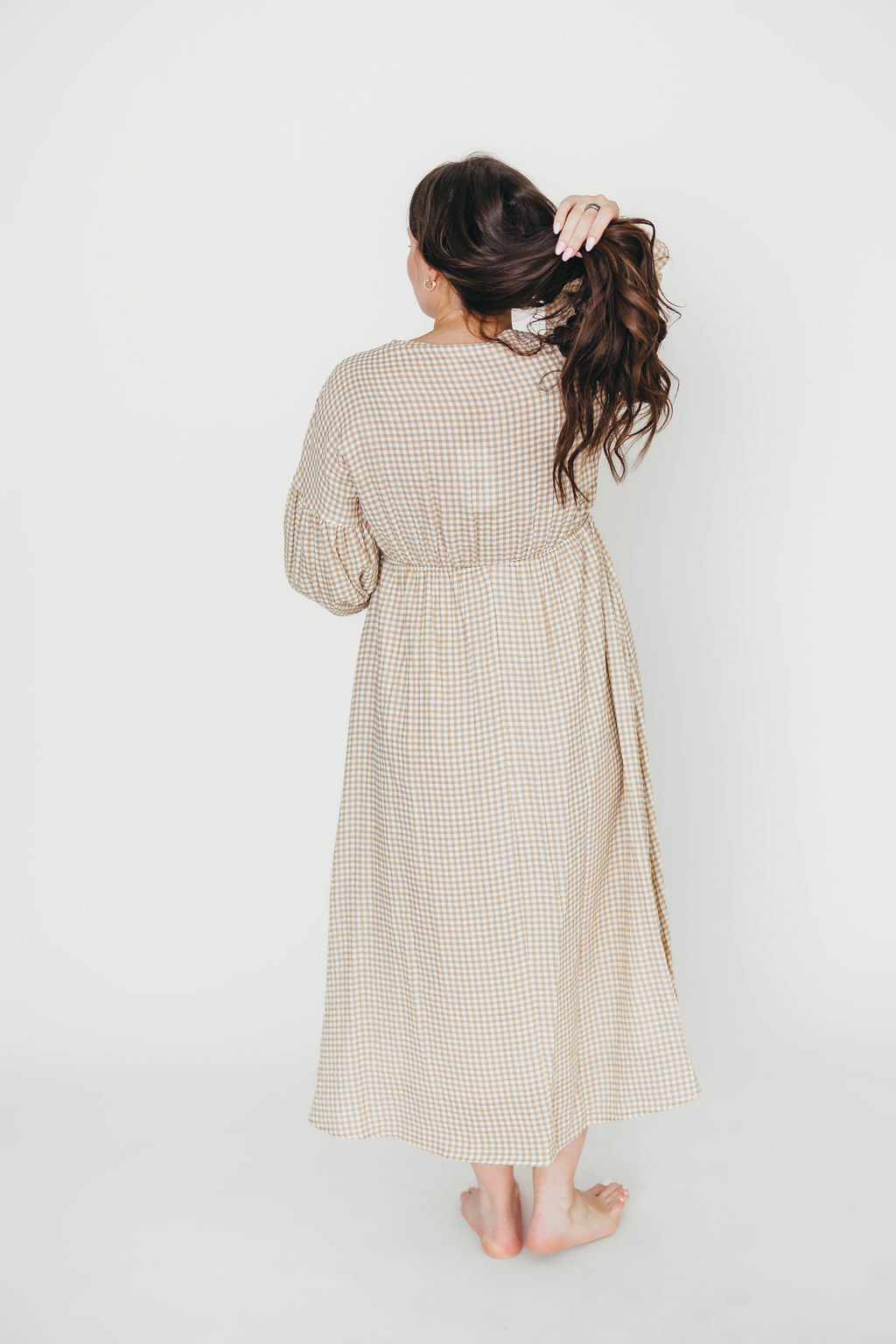 Hunter Printed Gauze Midi Dress in Natural Plaid - Bump Friendly