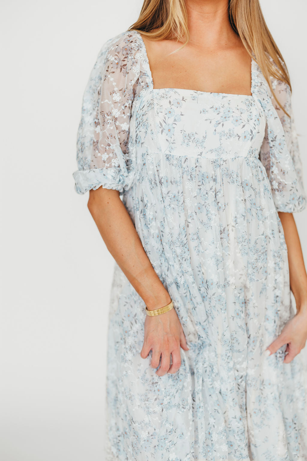 Mona Maxi Dress with Smocking in Blue White - Bump Friendly & Inclusive Sizing (S-3XL)