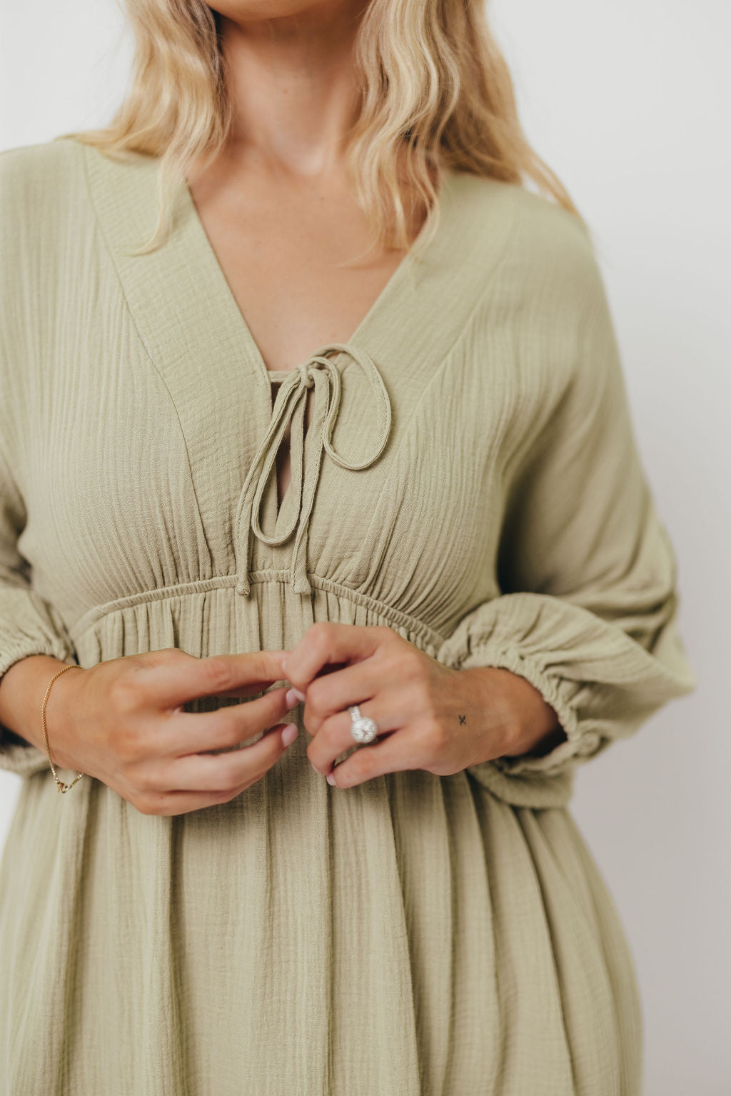 Hunter 100% Cotton Gauze Midi Dress in Thyme - Bump Friendly and Inclusive Sizing