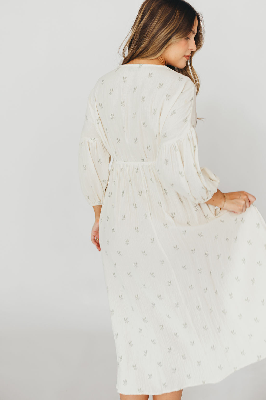 Hunter Midi Dress in Soy/Sage Foliage