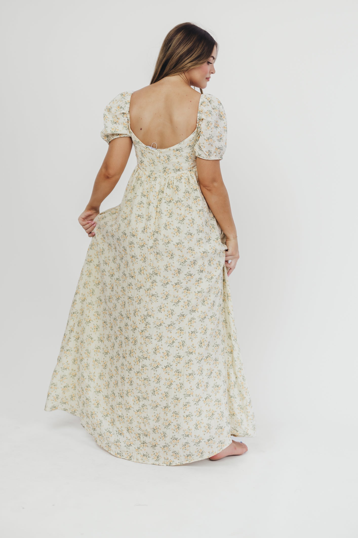 Haven 100% Cotton Tie-Front Maxi Dress in Orange/Green Floral - Bump Friendly