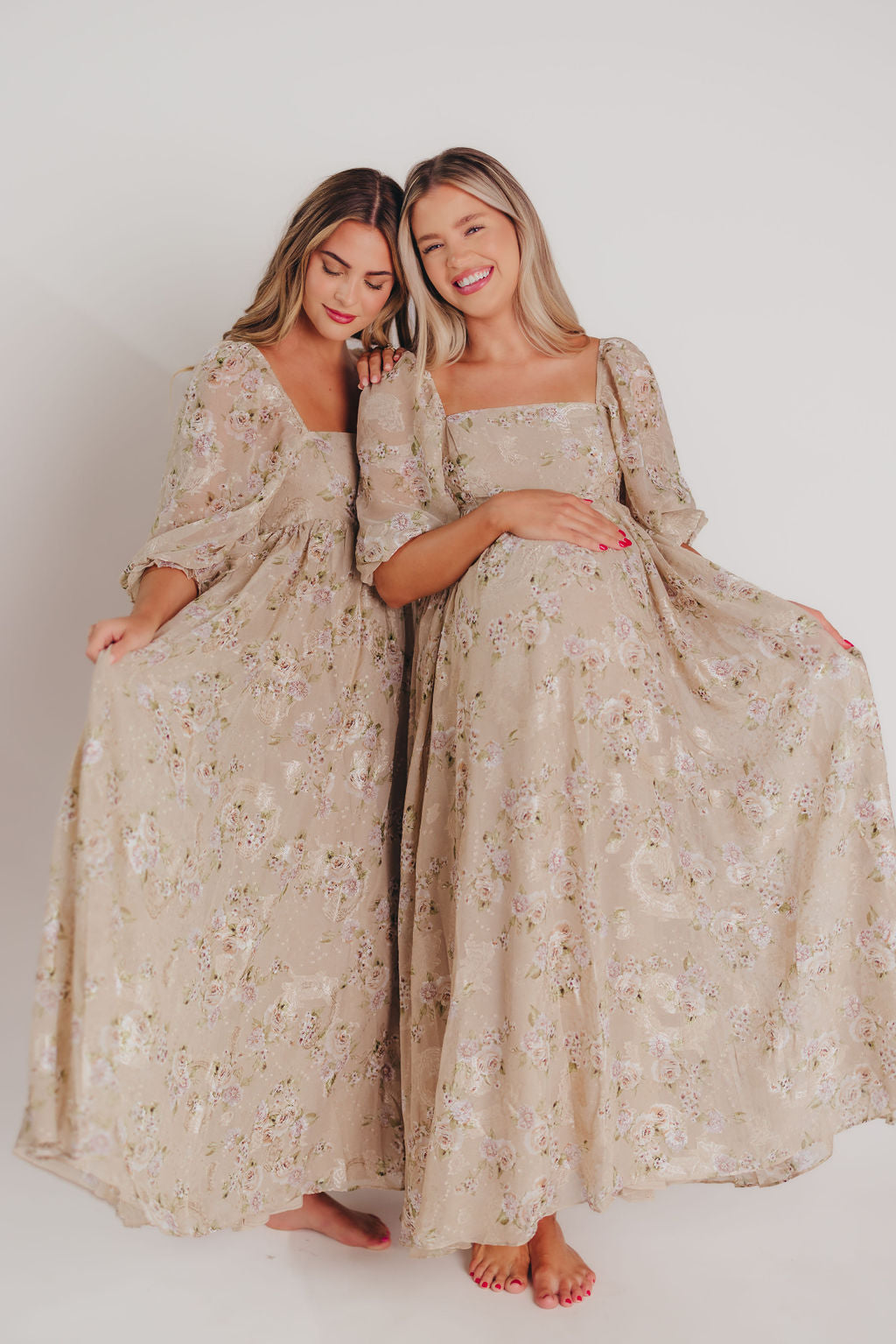 Mona Maxi Dress in Beige/Brown Floral - Bump Friendly