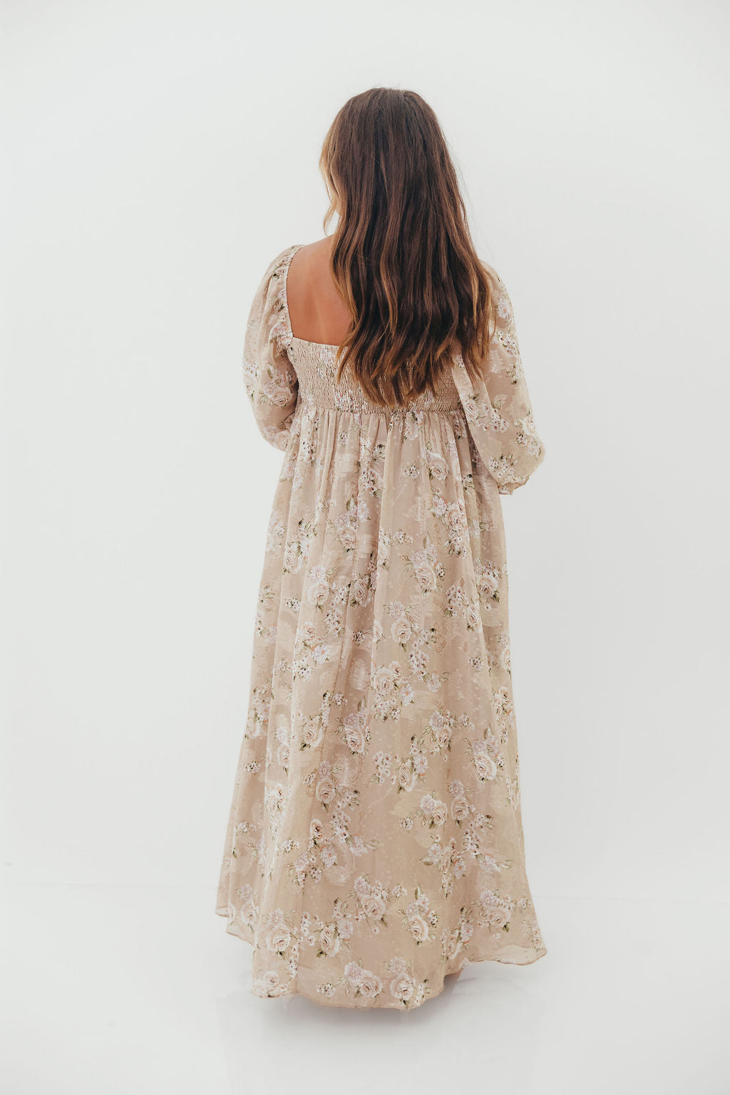 Mona Maxi Dress in Beige/Brown Floral - Bump Friendly