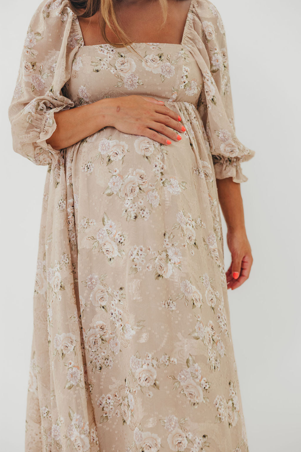Mona Maxi Dress in Beige/Brown Floral - Bump Friendly
