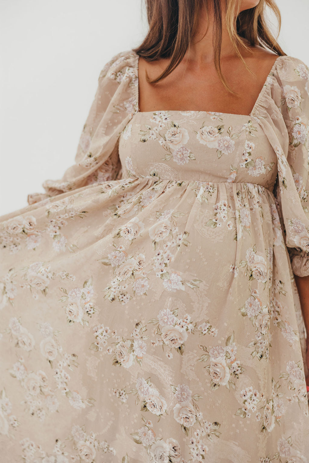 Mona Maxi Dress in Beige/Brown Floral - Bump Friendly