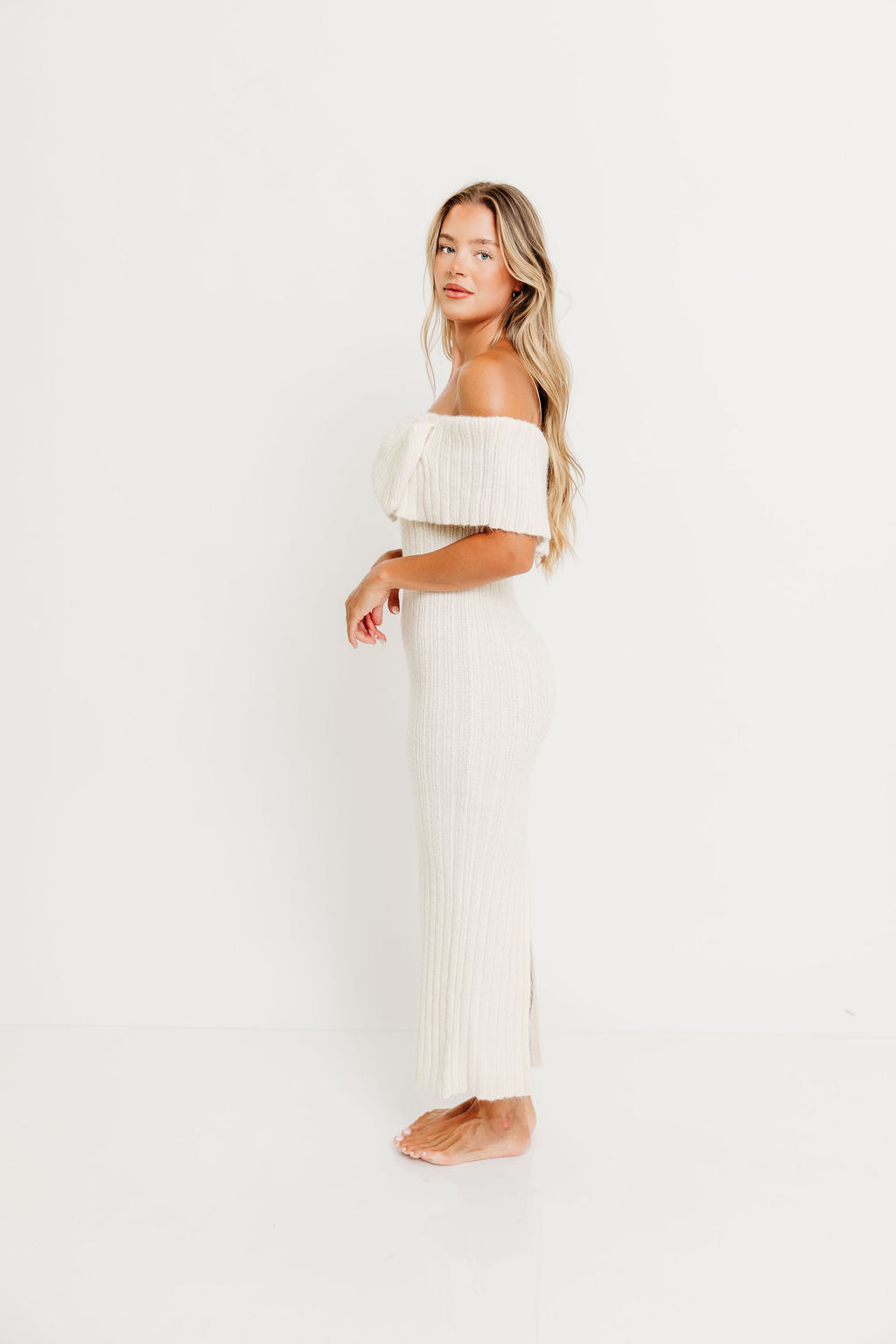 Aston Bow Front Maxi Sweater Dress in Ivory– Bump Friendly & Inclusive Sizing (S-3XL)