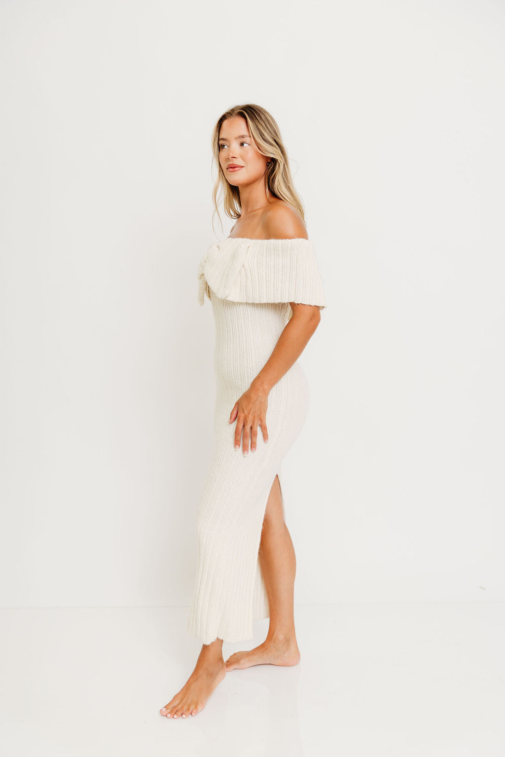 Aston Bow Front Maxi Sweater Dress in Ivory– Bump Friendly & Inclusive Sizing (S-3XL)