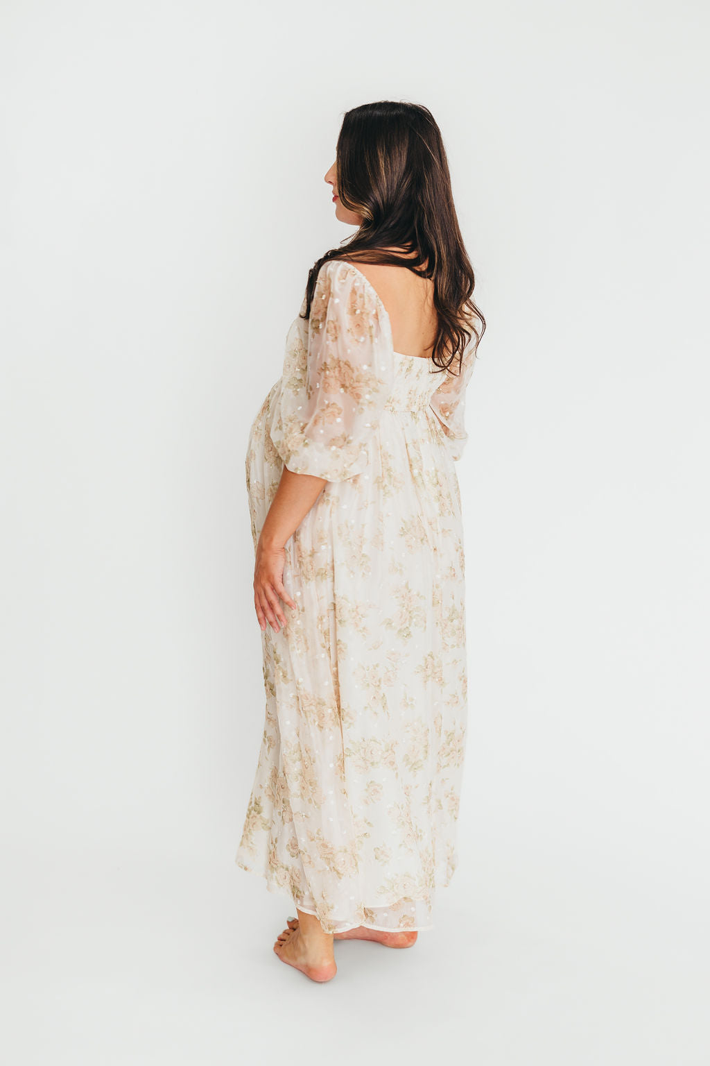 Mona Maxi Dress with Smocking in Cream Floral - Bump Friendly & Inclusive Sizing (S-3XL)