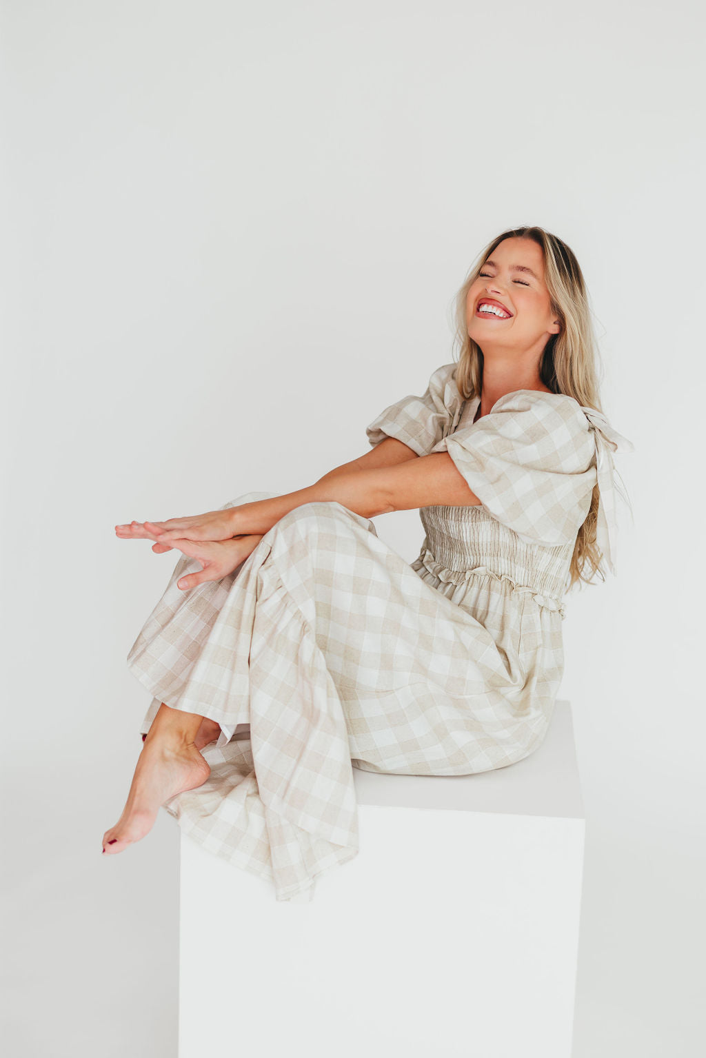 Addyson Elena Maxi Dress in Natural Multi - Cotton/Linen Blend - Bump Friendly & Inclusive Sizing