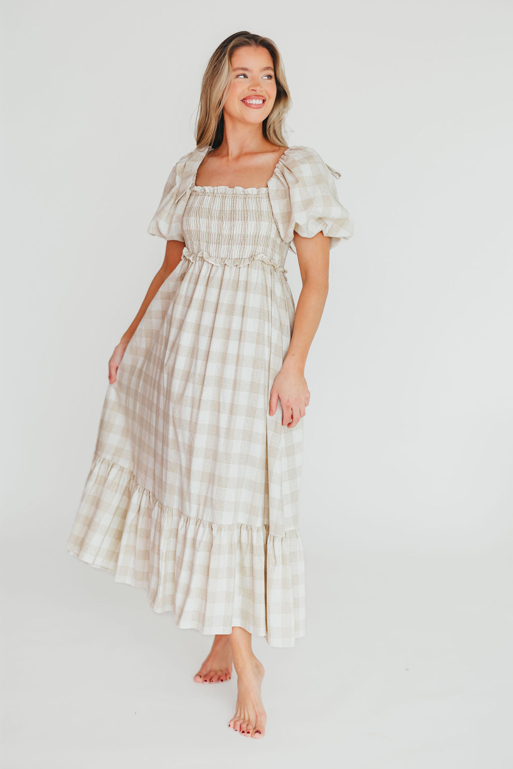 Addyson Elena Maxi Dress in Natural Multi - Cotton/Linen Blend - Bump Friendly & Inclusive Sizing