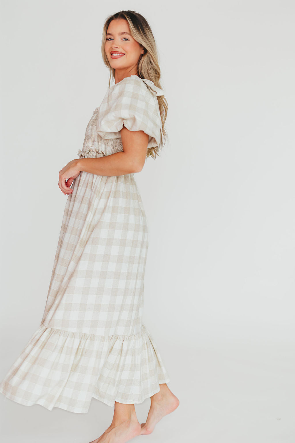 Addyson Elena Maxi Dress in Natural Multi - Cotton/Linen Blend - Bump Friendly & Inclusive Sizing