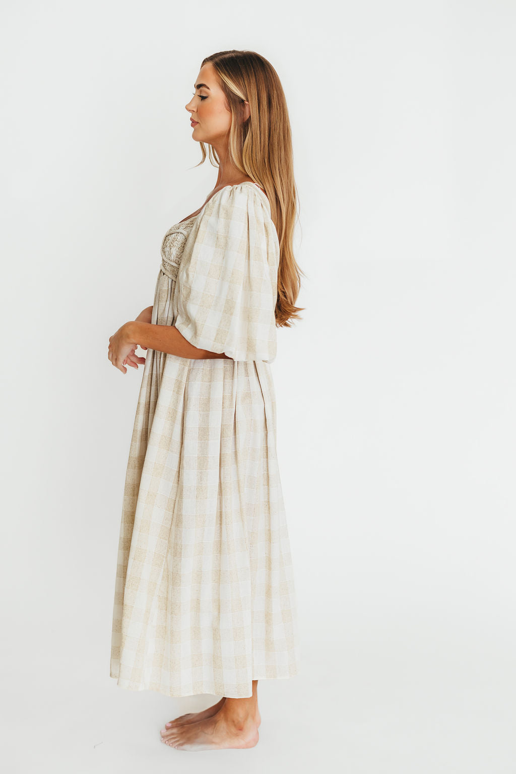 Harlow Maxi Dress in Natural Plaid - Bump Friendly