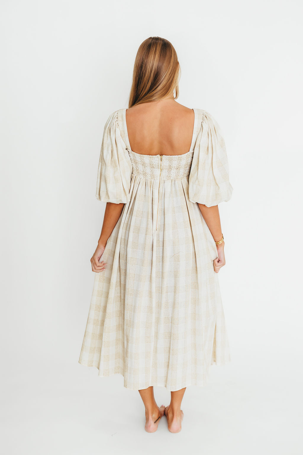 Harlow Maxi Dress in Natural Plaid - Bump Friendly