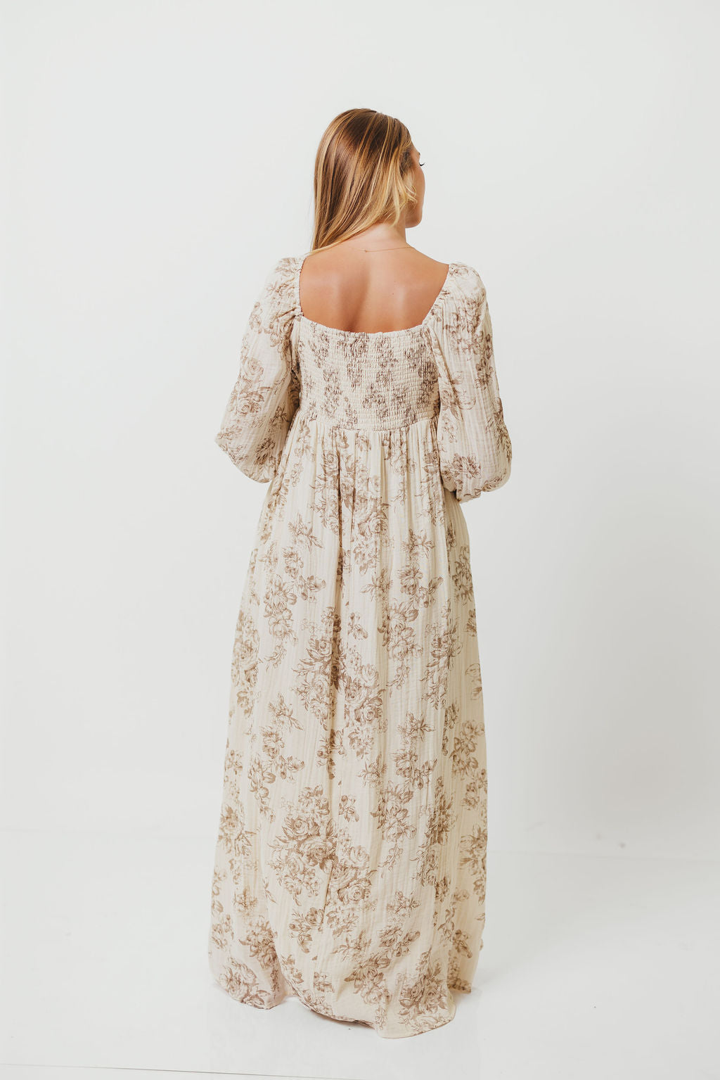 Peyton 100% Cotton Maxi Dress in Brown Floral - Bump Friendly