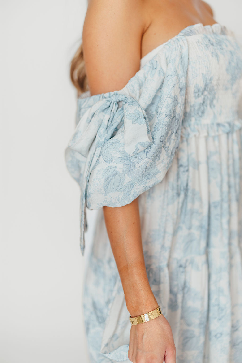 Elena Floral Print Smocked Midi Dress in Blue - Bump Friendly & Inclusive Sizing