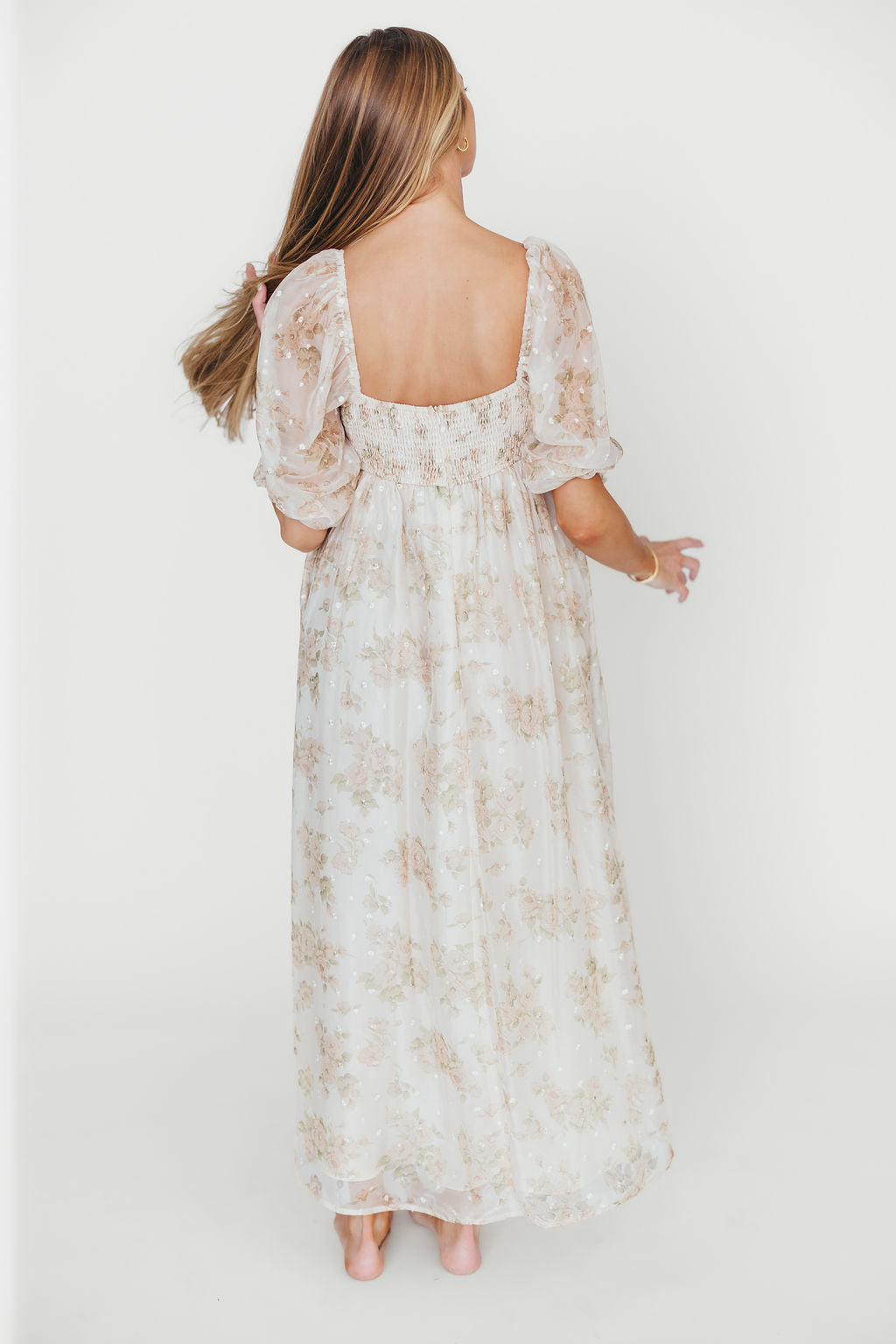 Mona Maxi Dress with Smocking in Cream Floral - Bump Friendly & Inclusive Sizing (S-3XL)