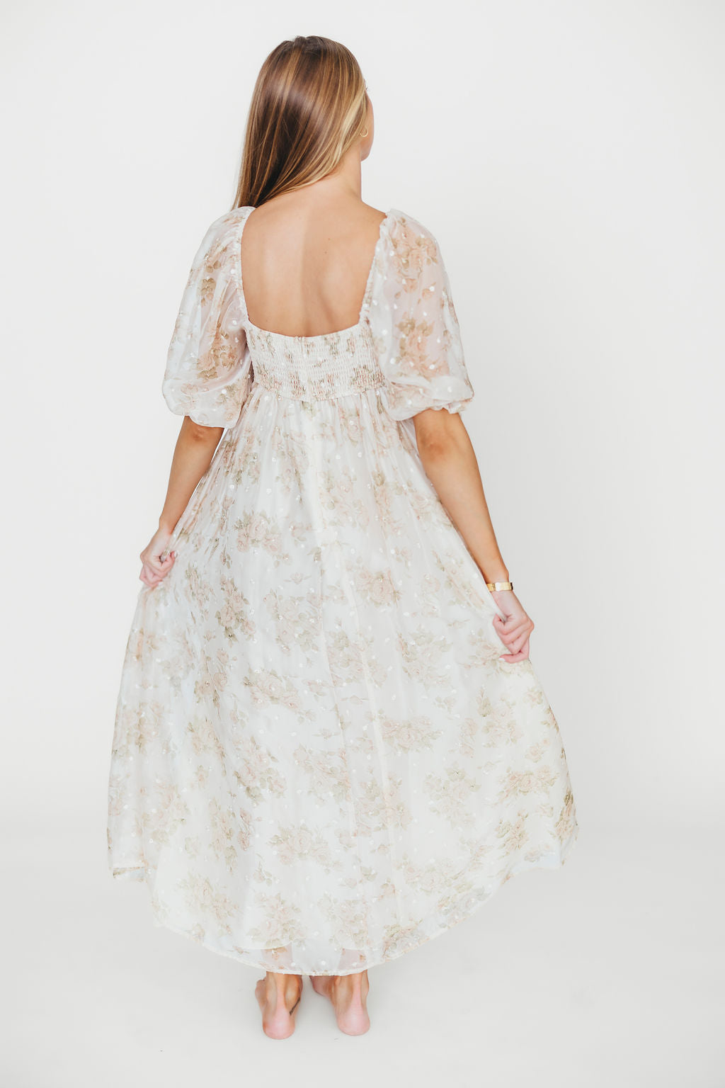 Mona Maxi Dress with Smocking in Cream Floral - Bump Friendly & Inclusive Sizing (S-3XL)