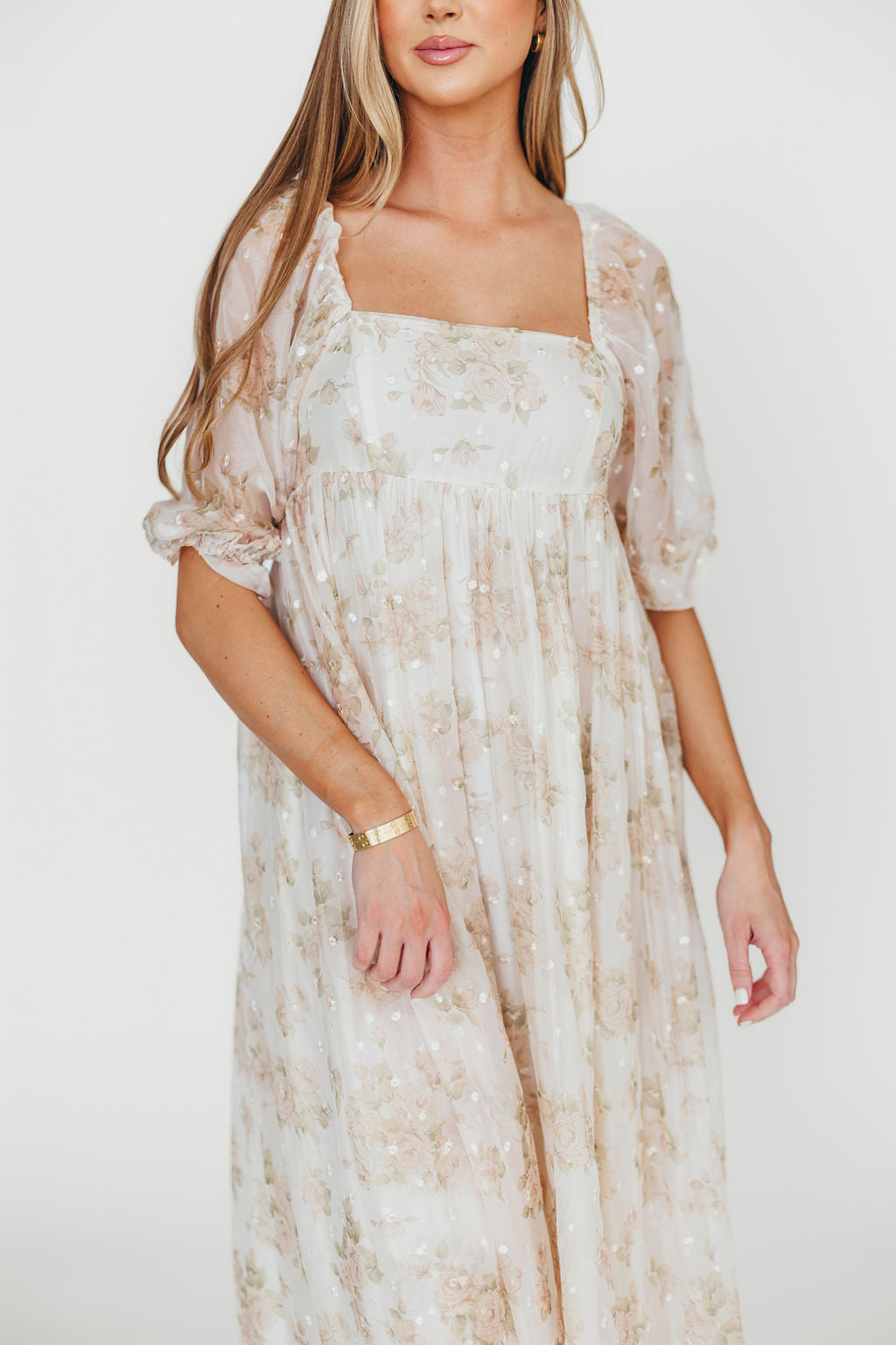 Mona Maxi Dress with Smocking in Cream Floral - Bump Friendly & Inclusive Sizing (S-3XL)