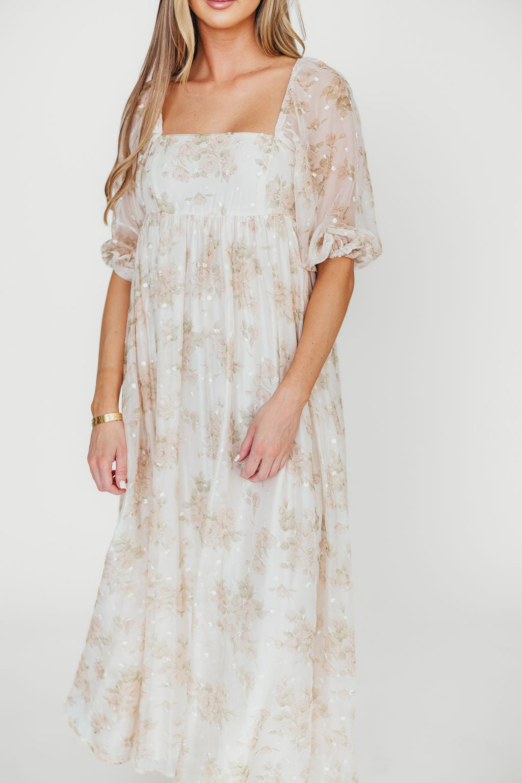 Mona Maxi Dress with Smocking in Cream Floral - Bump Friendly & Inclusive Sizing (S-3XL)
