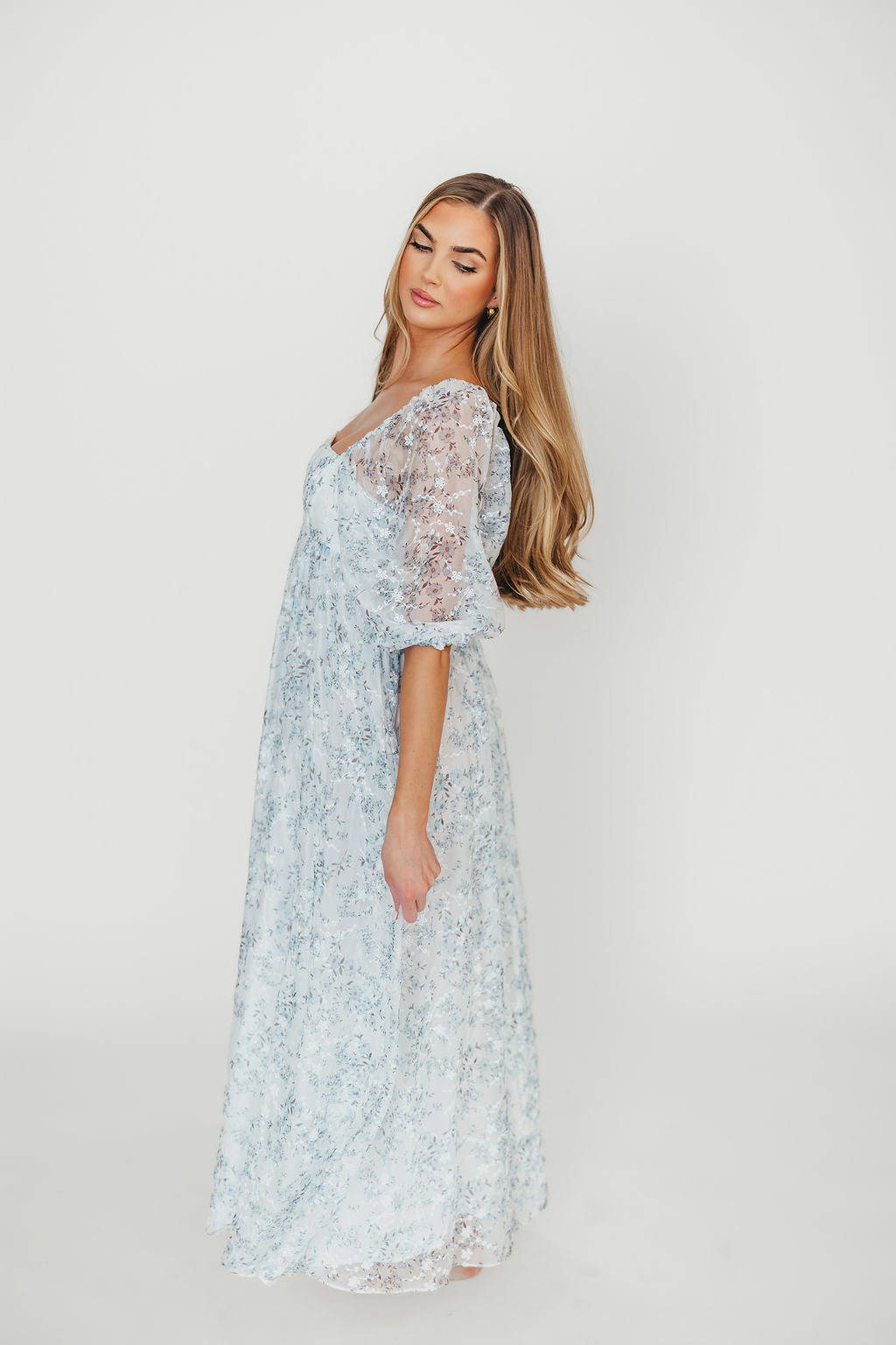 Mona Maxi Dress with Smocking in Blue White - Bump Friendly & Inclusive Sizing (S-3XL)