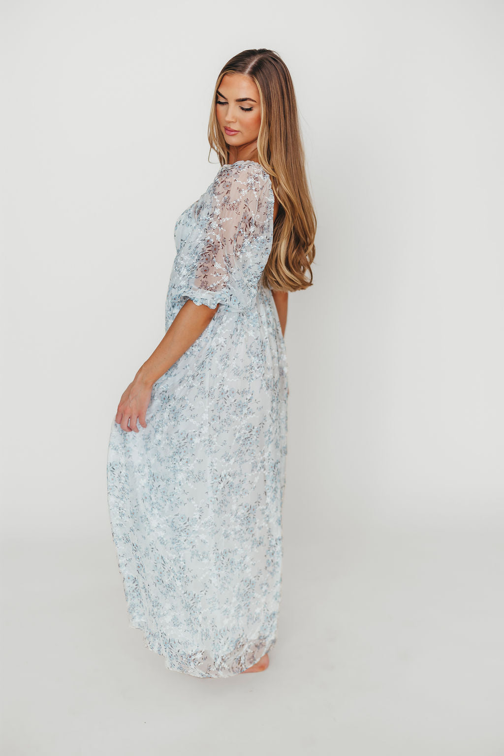 Mona Maxi Dress with Smocking in Blue White - Bump Friendly & Inclusive Sizing (S-3XL)