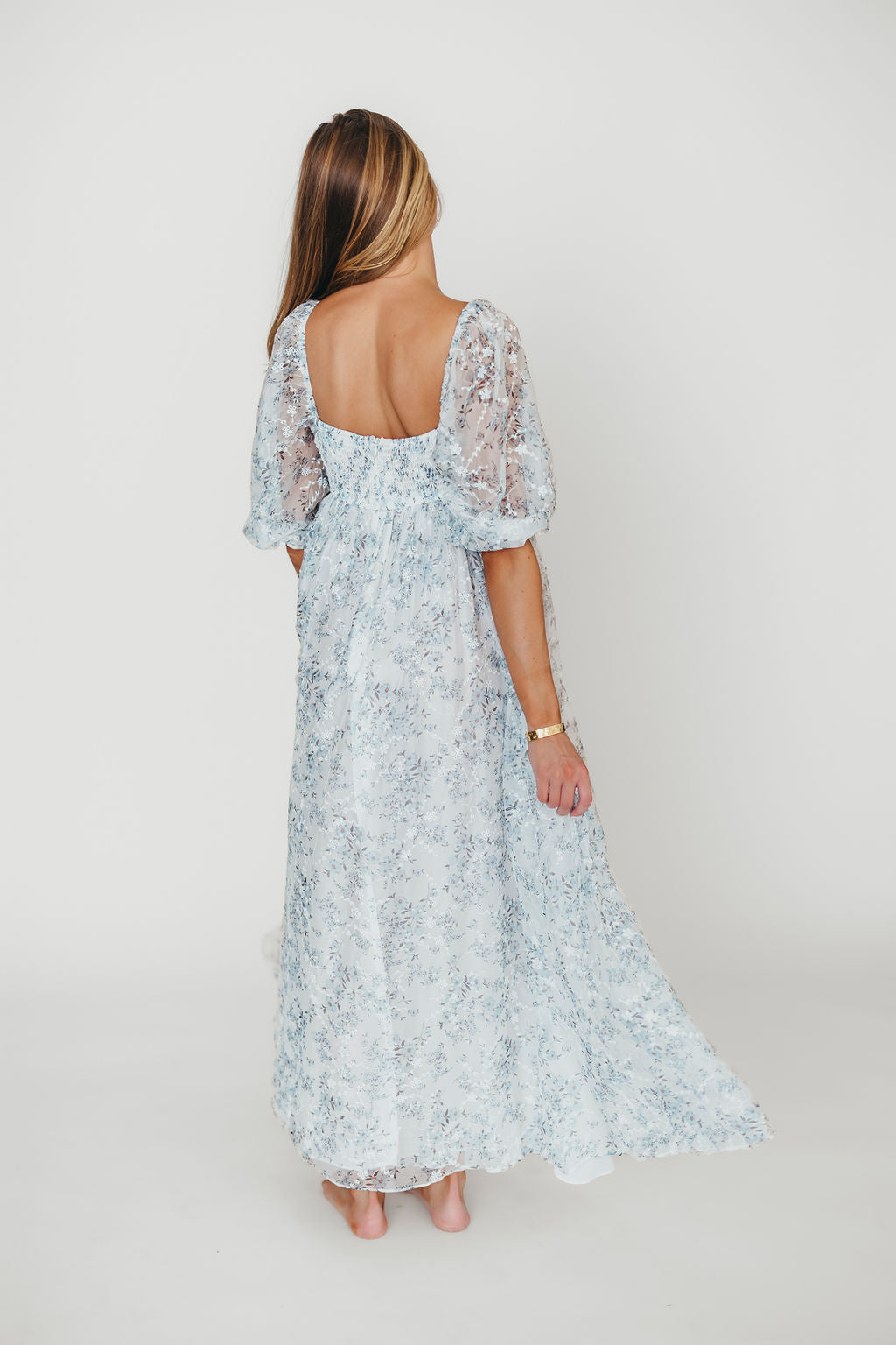 Mona Maxi Dress with Smocking in Blue White - Bump Friendly & Inclusive Sizing (S-3XL)