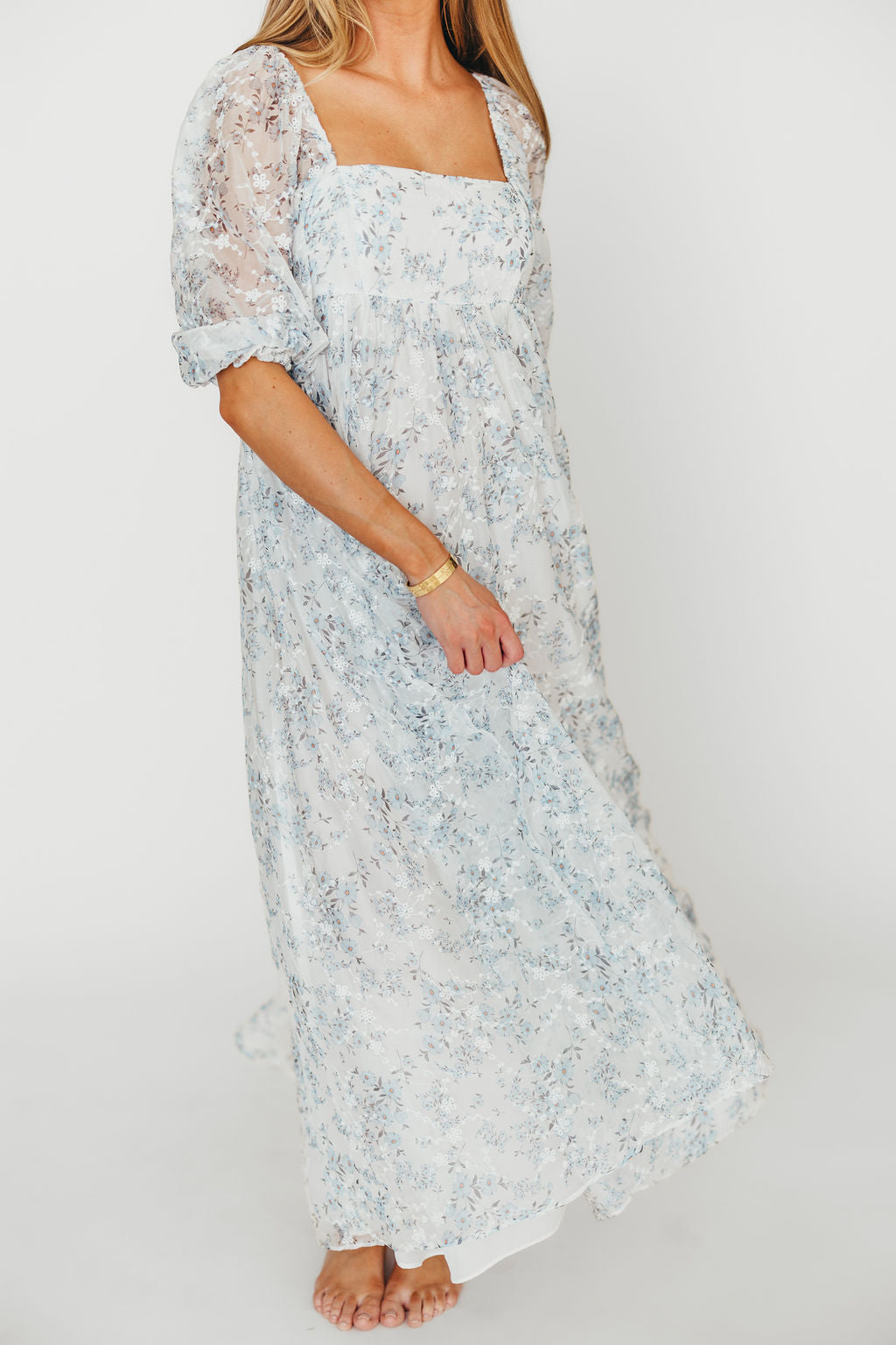 Mona Maxi Dress with Smocking in Blue White - Bump Friendly & Inclusive Sizing (S-3XL)