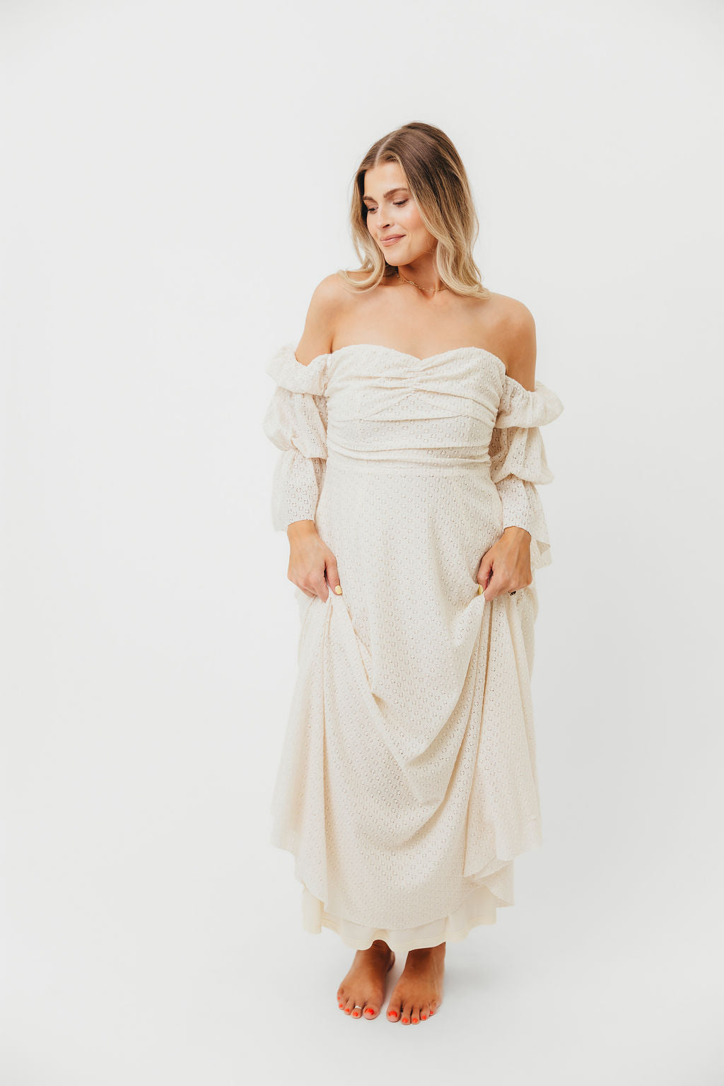 Corrine Tiered Sleeve Maxi Dress in Ivory Cream