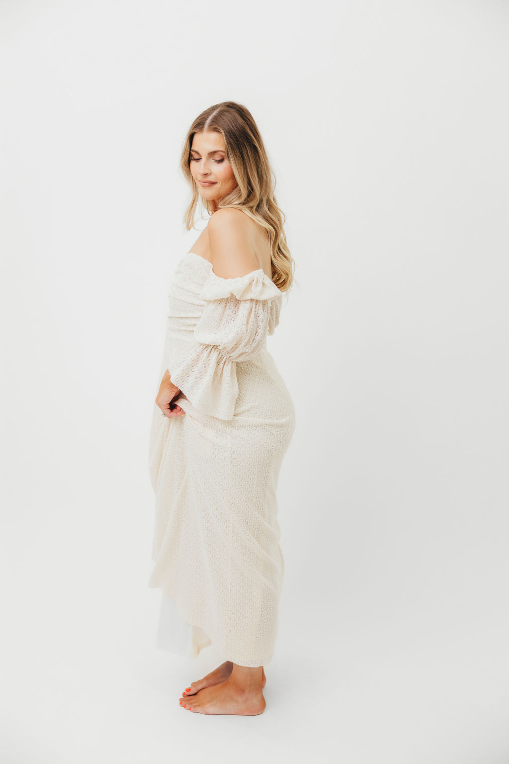 Corrine Tiered Sleeve Maxi Dress in Ivory Cream