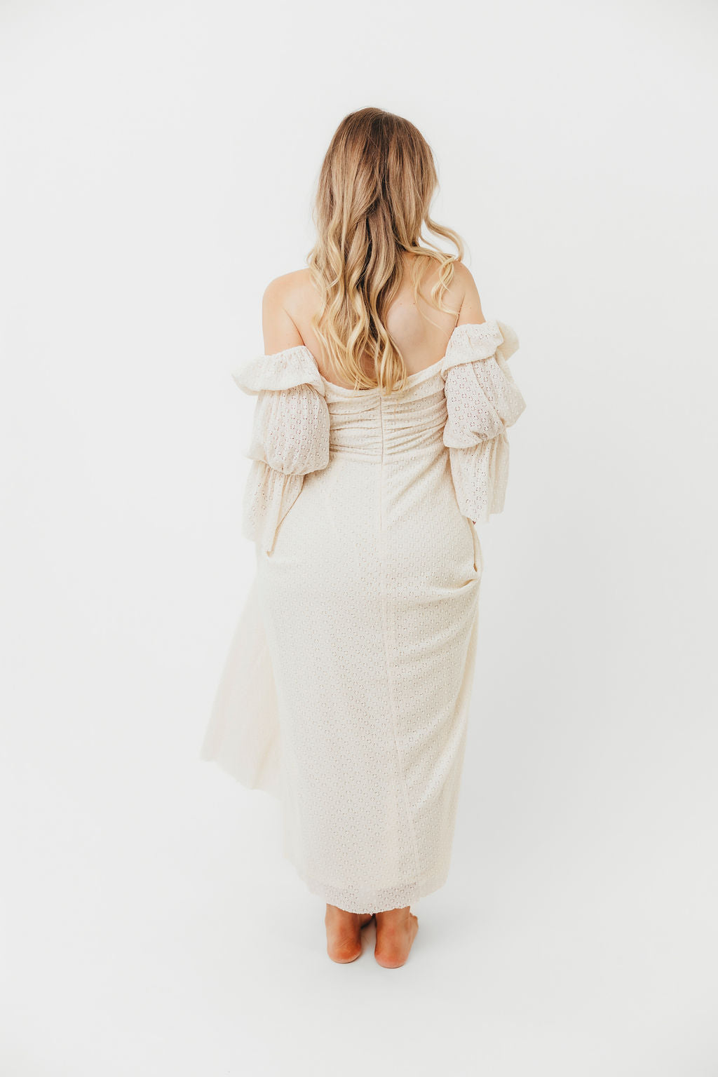 Corrine Tiered Sleeve Maxi Dress in Ivory Cream