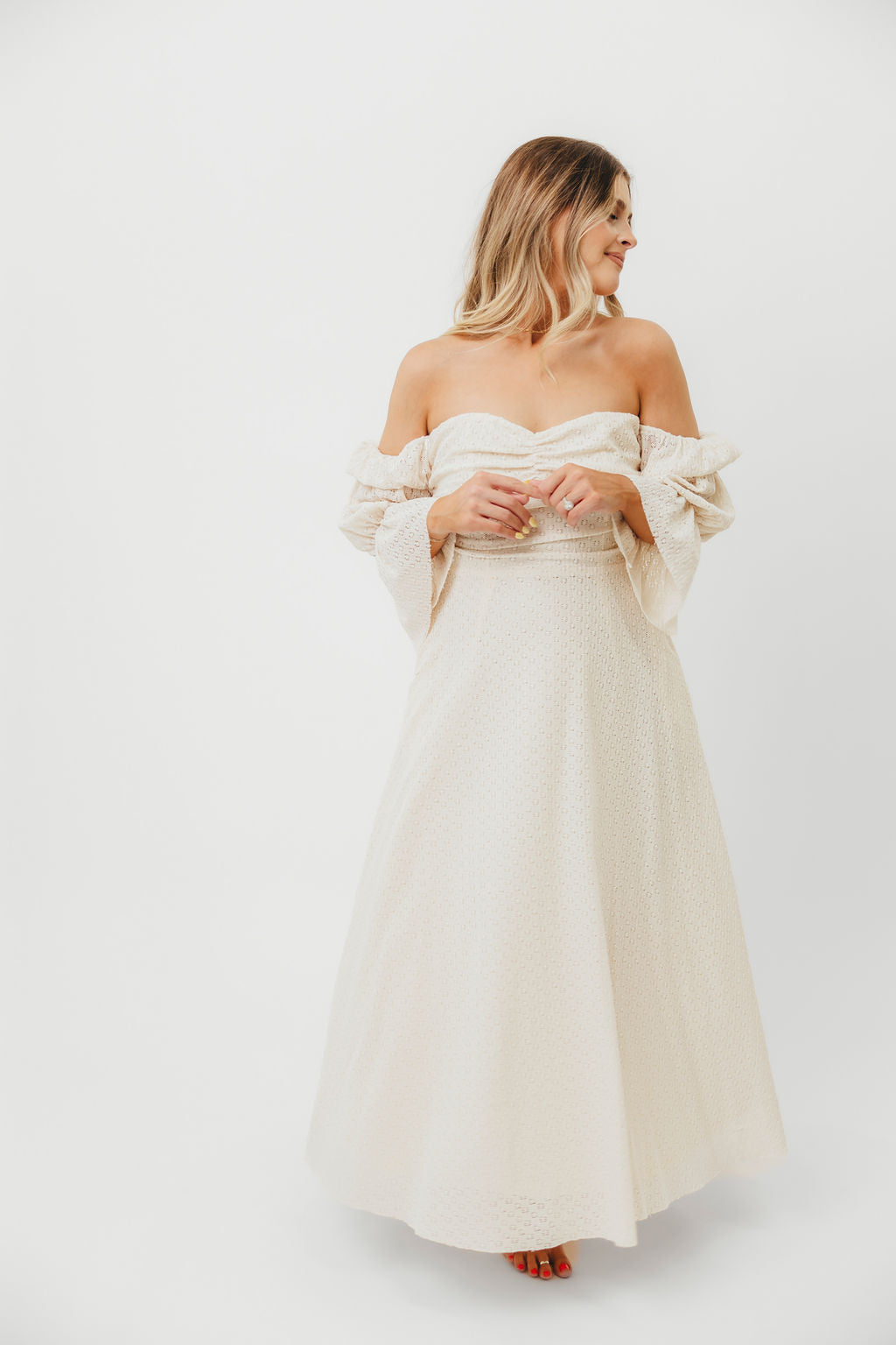 Corrine Tiered Sleeve Maxi Dress in Ivory Cream