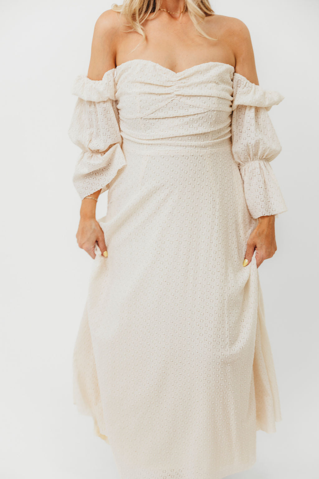 Corrine Tiered Sleeve Maxi Dress in Ivory Cream
