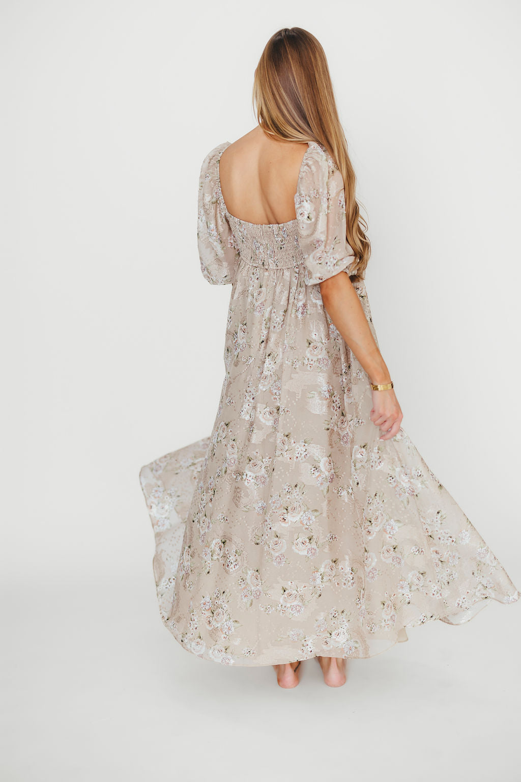 Mona Maxi Dress in Beige/Brown Floral - Bump Friendly