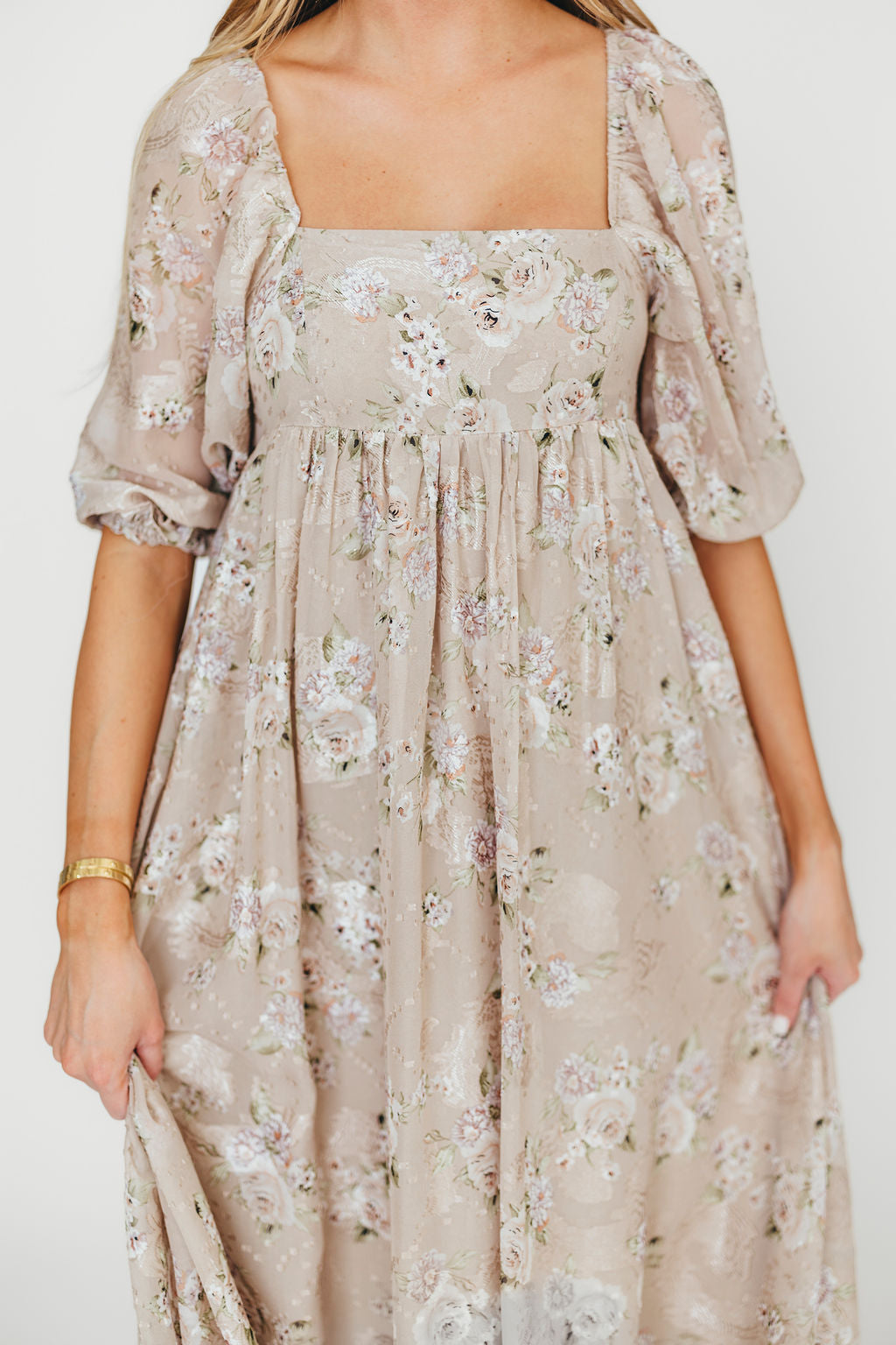 Mona Maxi Dress in Beige/Brown Floral - Bump Friendly