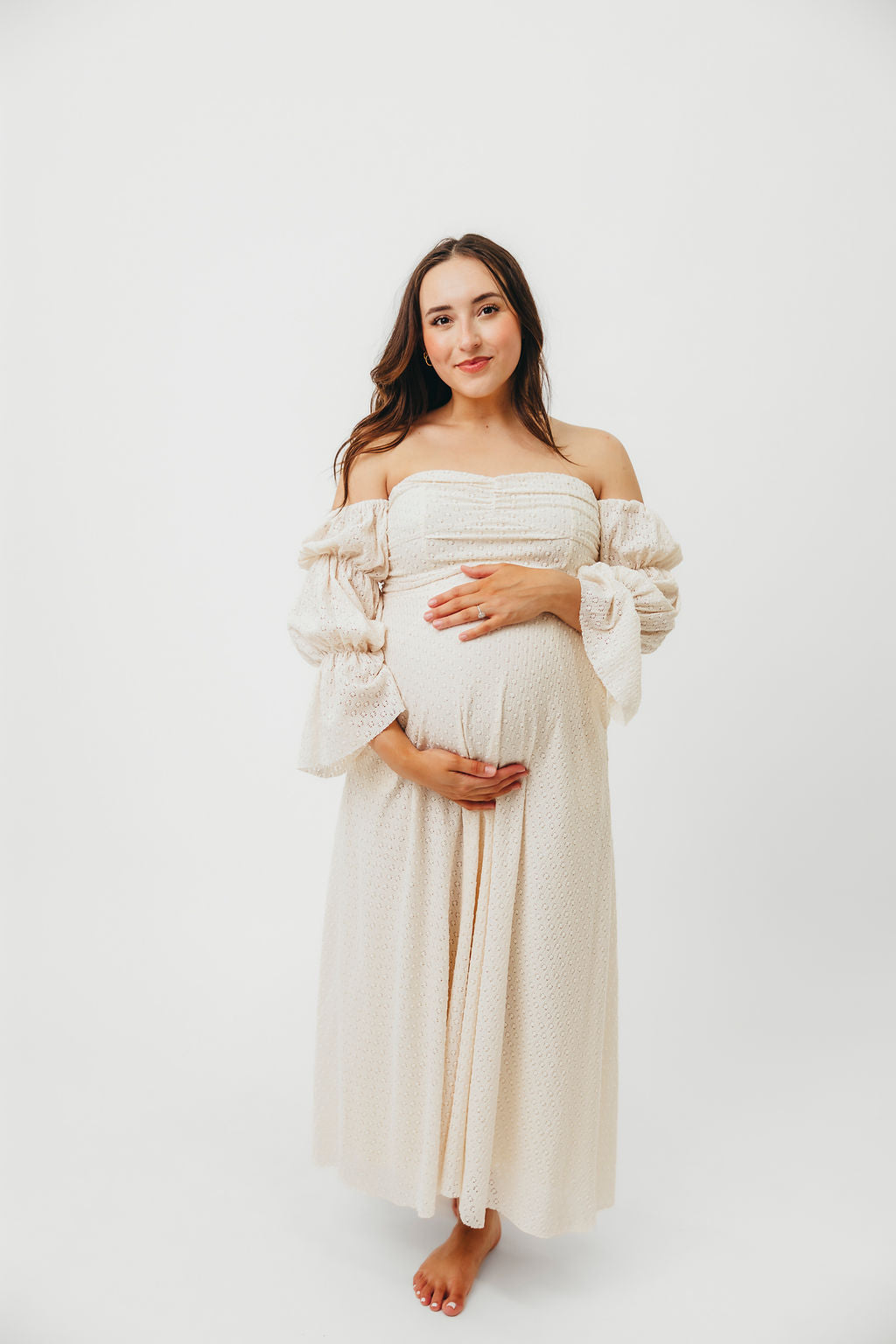 Corrine Tiered Sleeve Maxi Dress in Ivory Cream