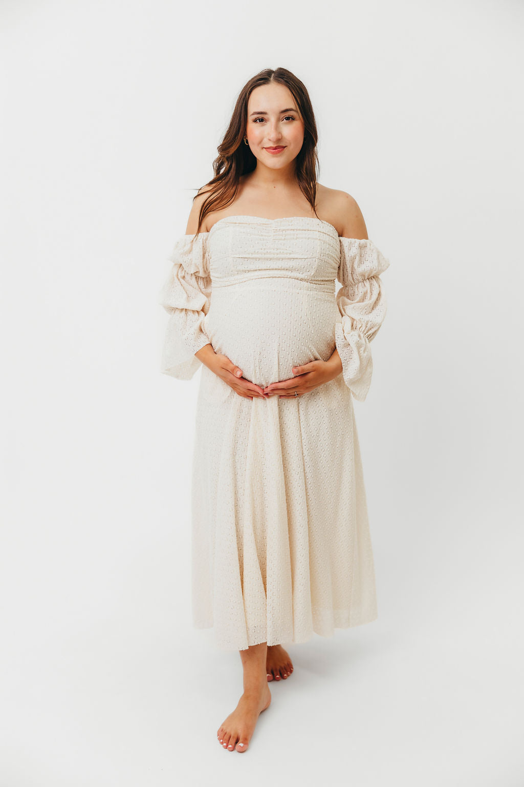 Corrine Tiered Sleeve Maxi Dress in Ivory Cream
