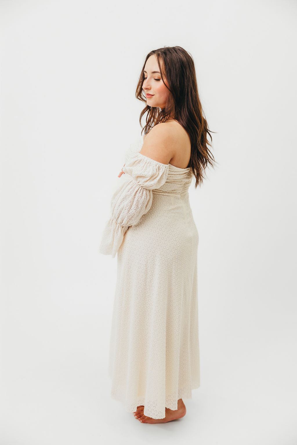 Corrine Tiered Sleeve Maxi Dress in Ivory Cream