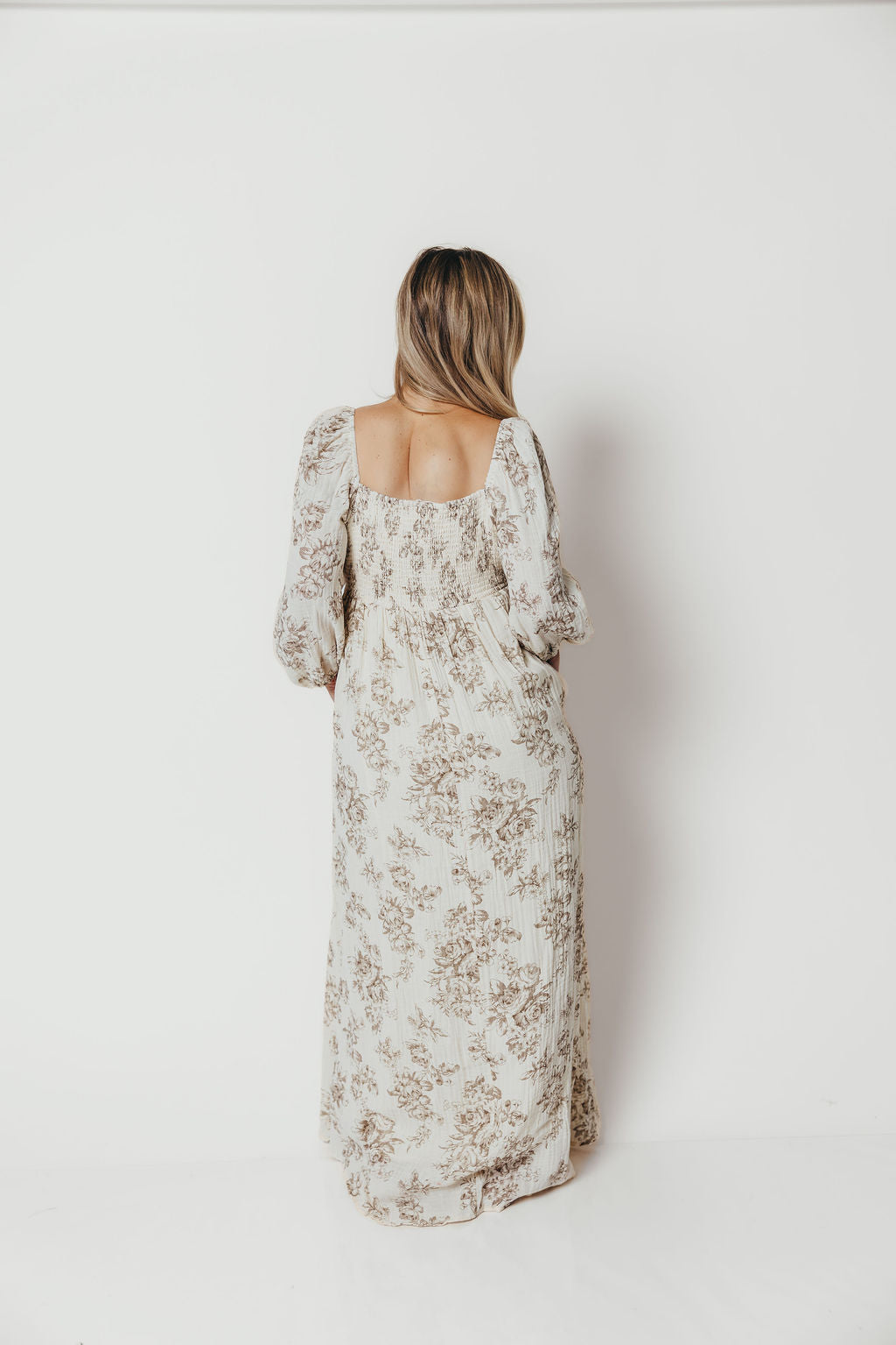 Peyton 100% Cotton Maxi Dress in Brown Floral - Bump Friendly