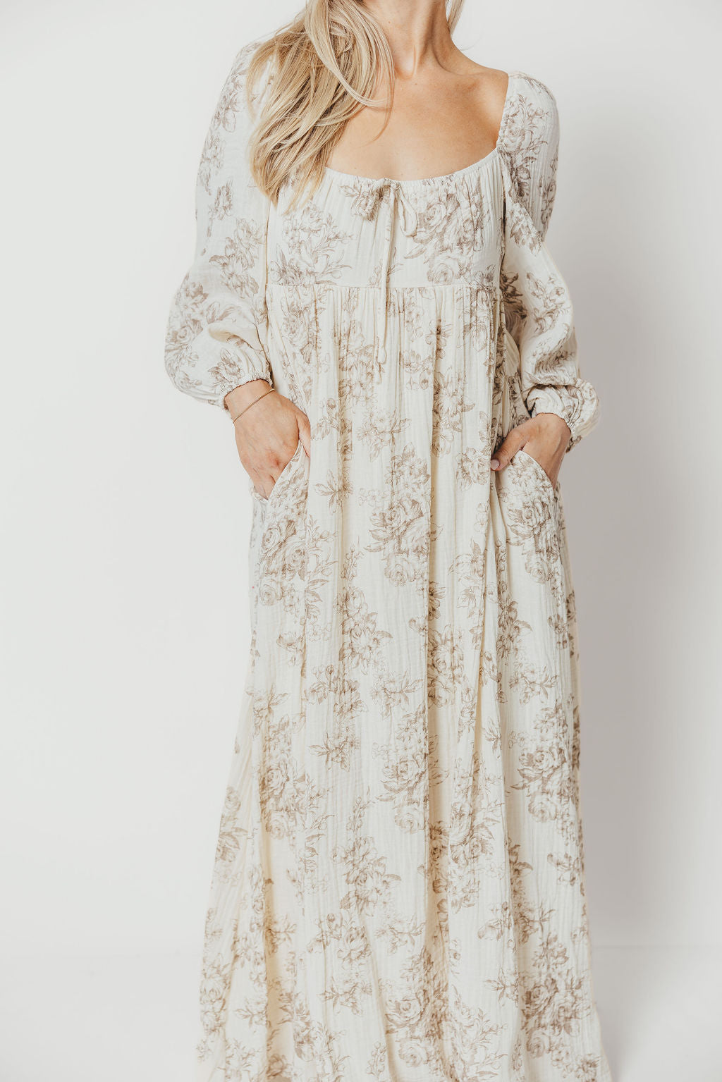 Peyton 100% Cotton Maxi Dress in Brown Floral - Bump Friendly