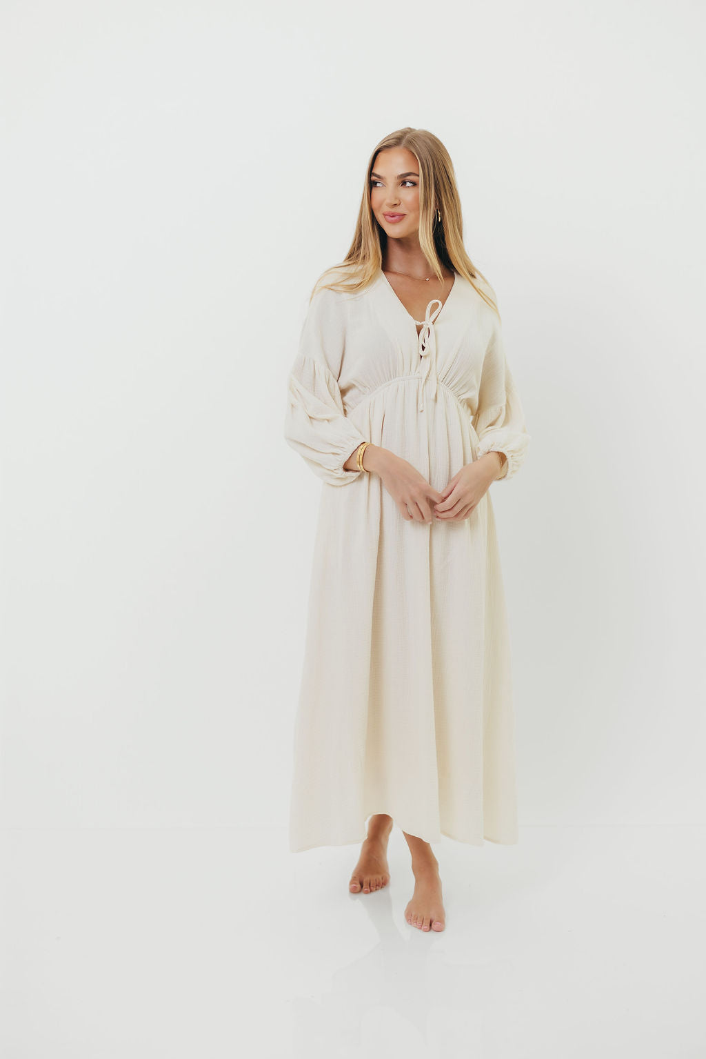 Hunter 100% Cotton Gauze Midi Dress in Soy - Bump Friendly