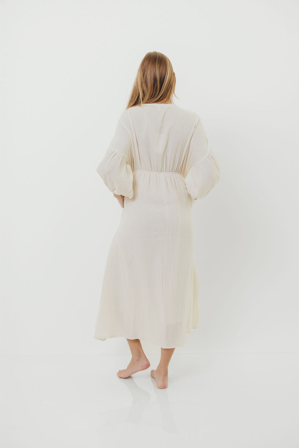 Hunter 100% Cotton Gauze Midi Dress in Soy - Bump Friendly