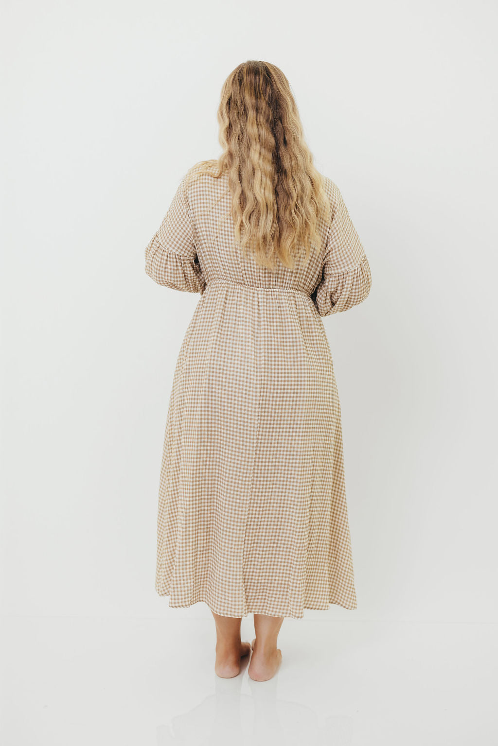 Hunter Printed Gauze Midi Dress in Natural Plaid - Bump Friendly