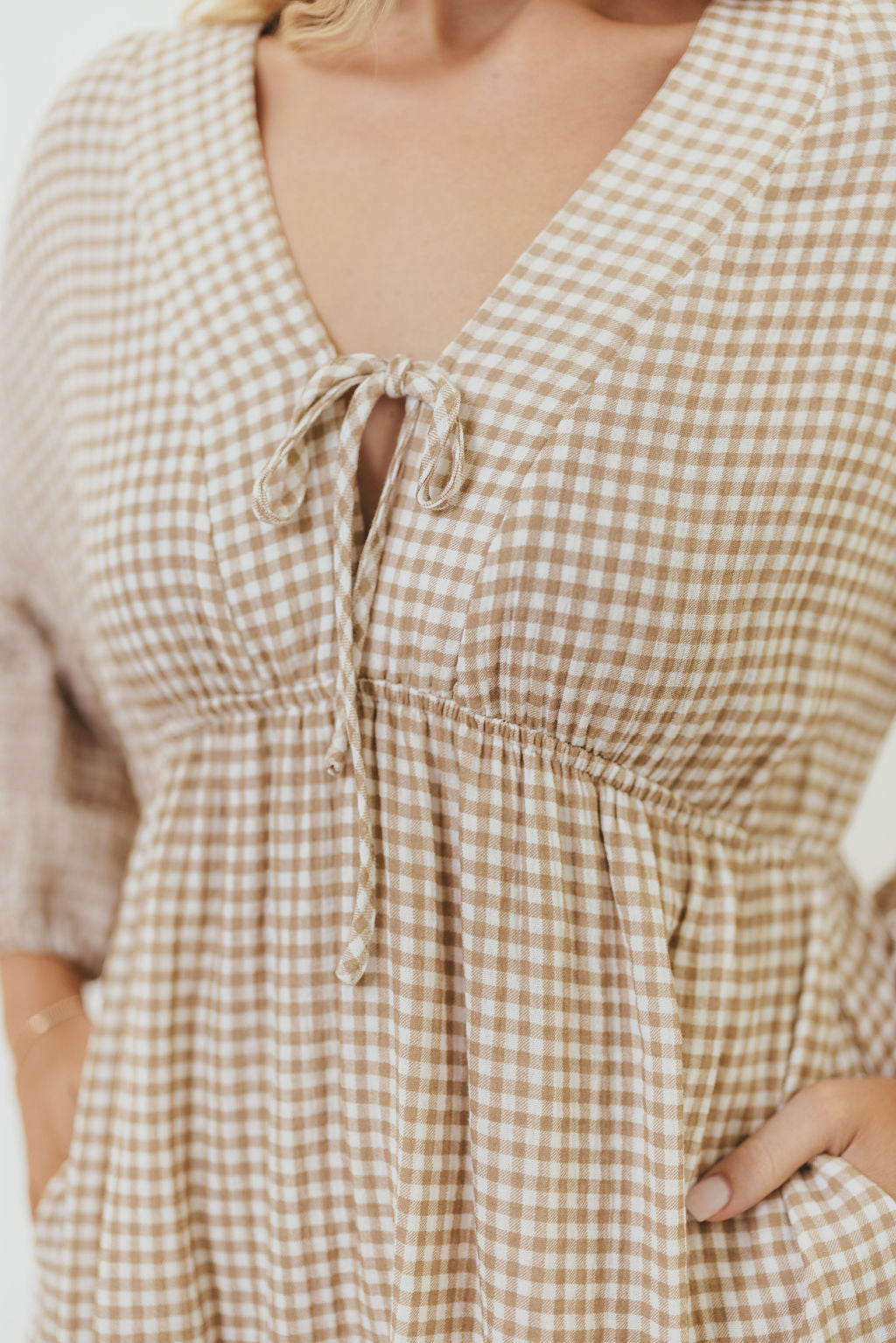 Hunter Printed Gauze Midi Dress in Natural Plaid - Bump Friendly