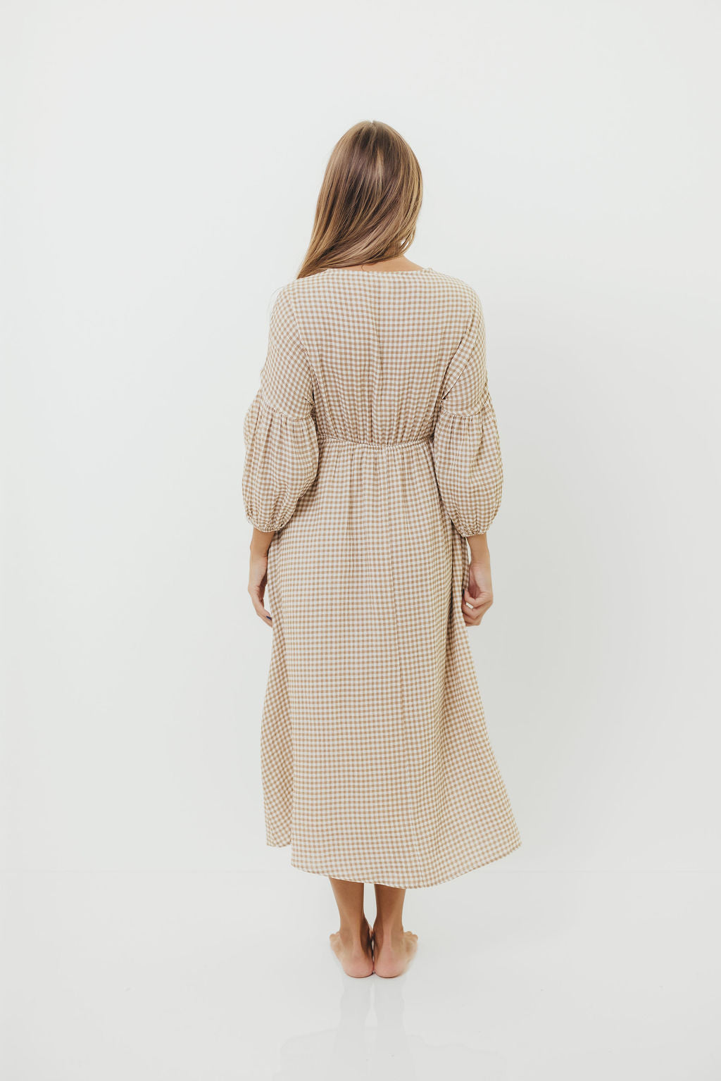 Hunter Printed Gauze Midi Dress in Natural Plaid - Bump Friendly