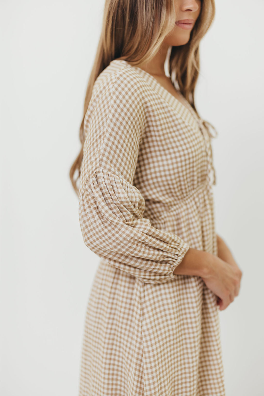Hunter Printed Gauze Midi Dress in Natural Plaid - Bump Friendly