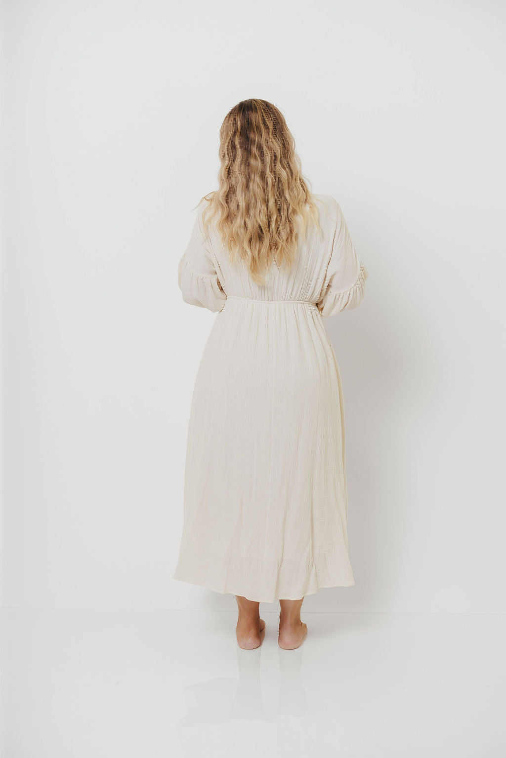 Hunter 100% Cotton Gauze Midi Dress in Soy - Bump Friendly