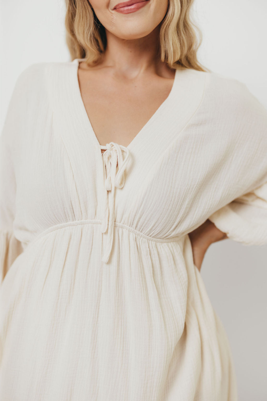 Hunter 100% Cotton Gauze Midi Dress in Soy - Bump Friendly